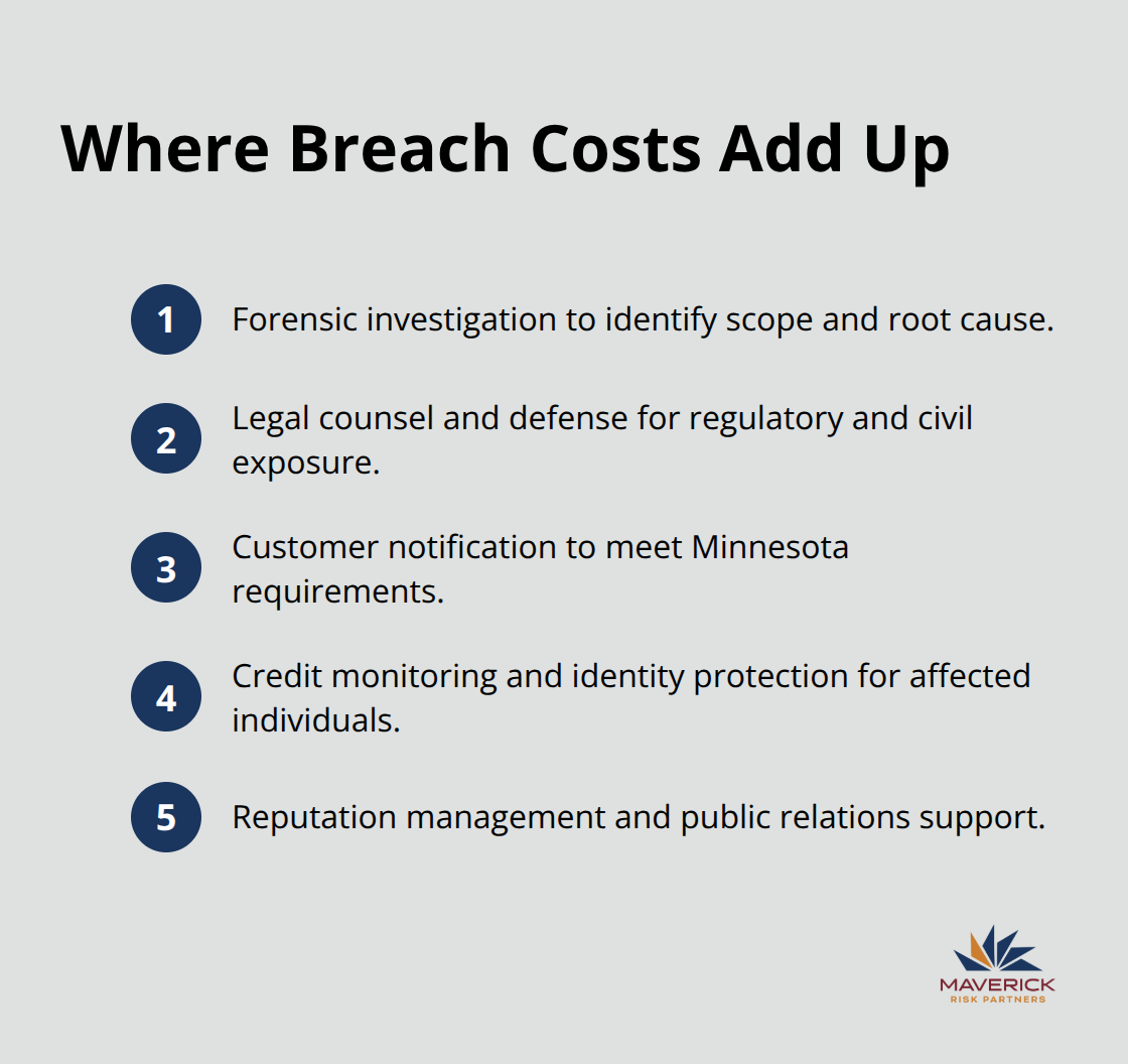 Compact list of major cost categories that drive total data breach expenses - cyber liability coverage minnesota