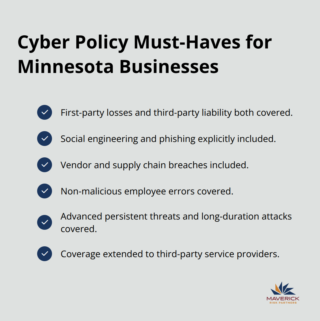 Checklist of essential cyber insurance features Minnesota companies should verify
