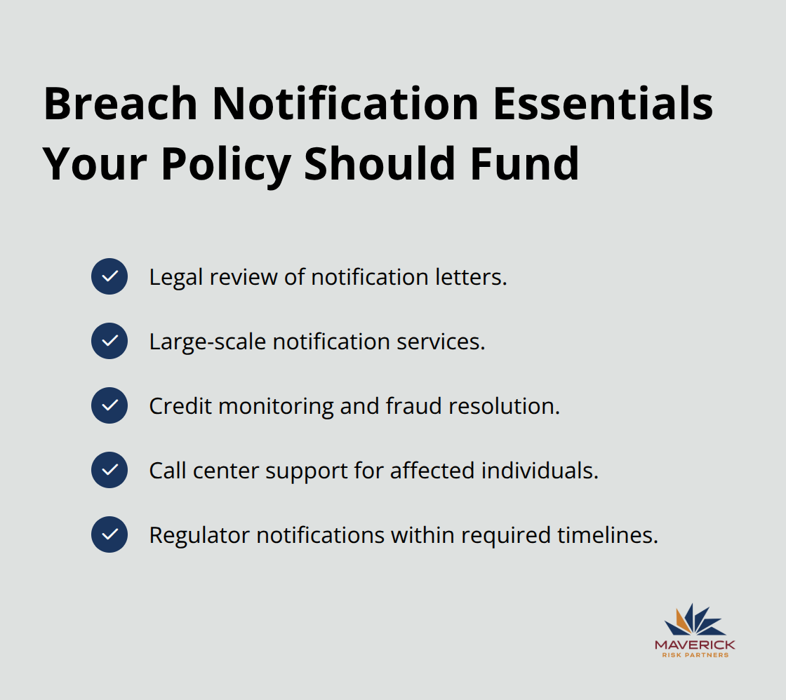Checklist of breach notification and support services covered by cyber insurance